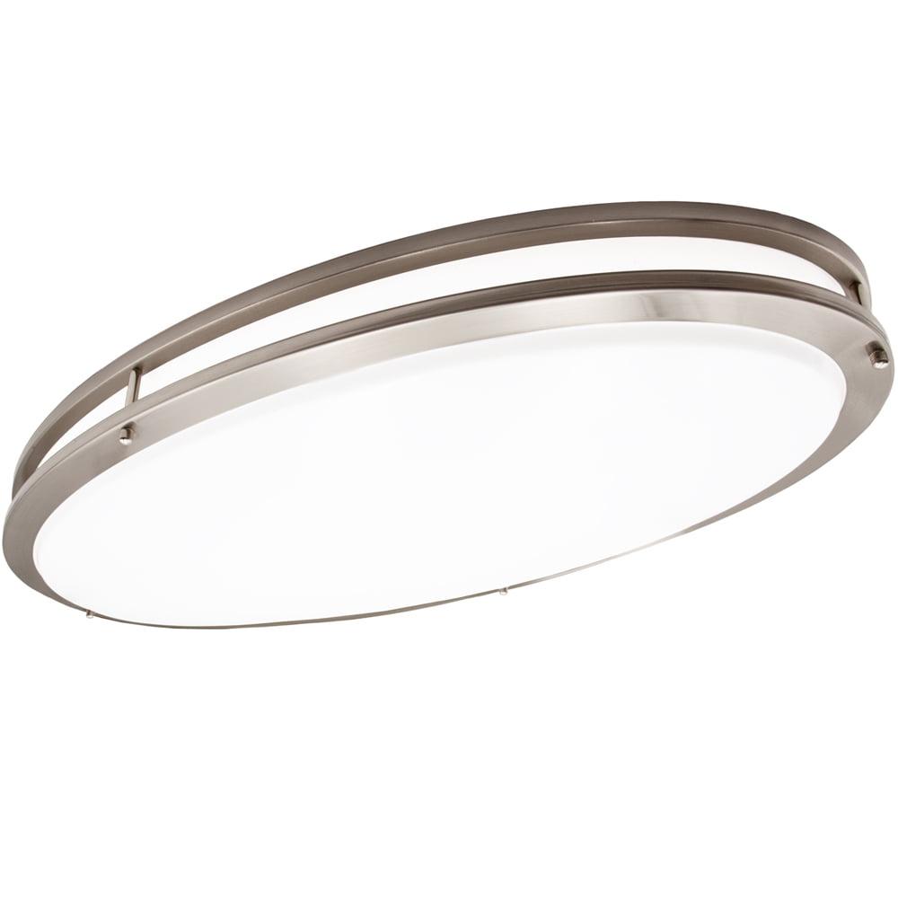 Elegant 32" Satin Nickel Oval LED Ceiling Light, Dimmable & Color Selectable