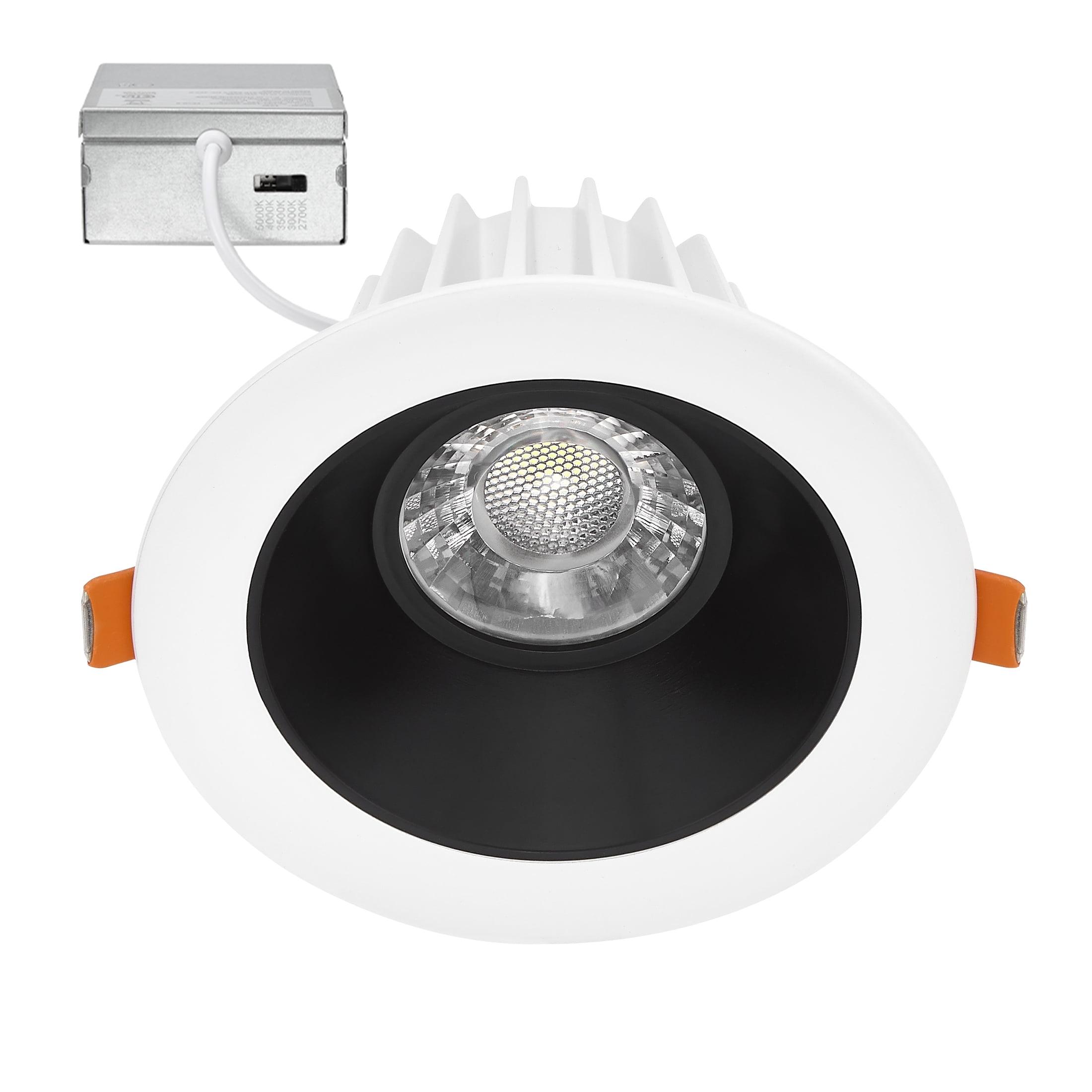 Maxxima 4 in. Slim Round Recessed Anti-Glare LED Downlight, White Trim Black Baffle, Canless IC Rated, 1200 Lumens, 5 CCT 2700K-5000K