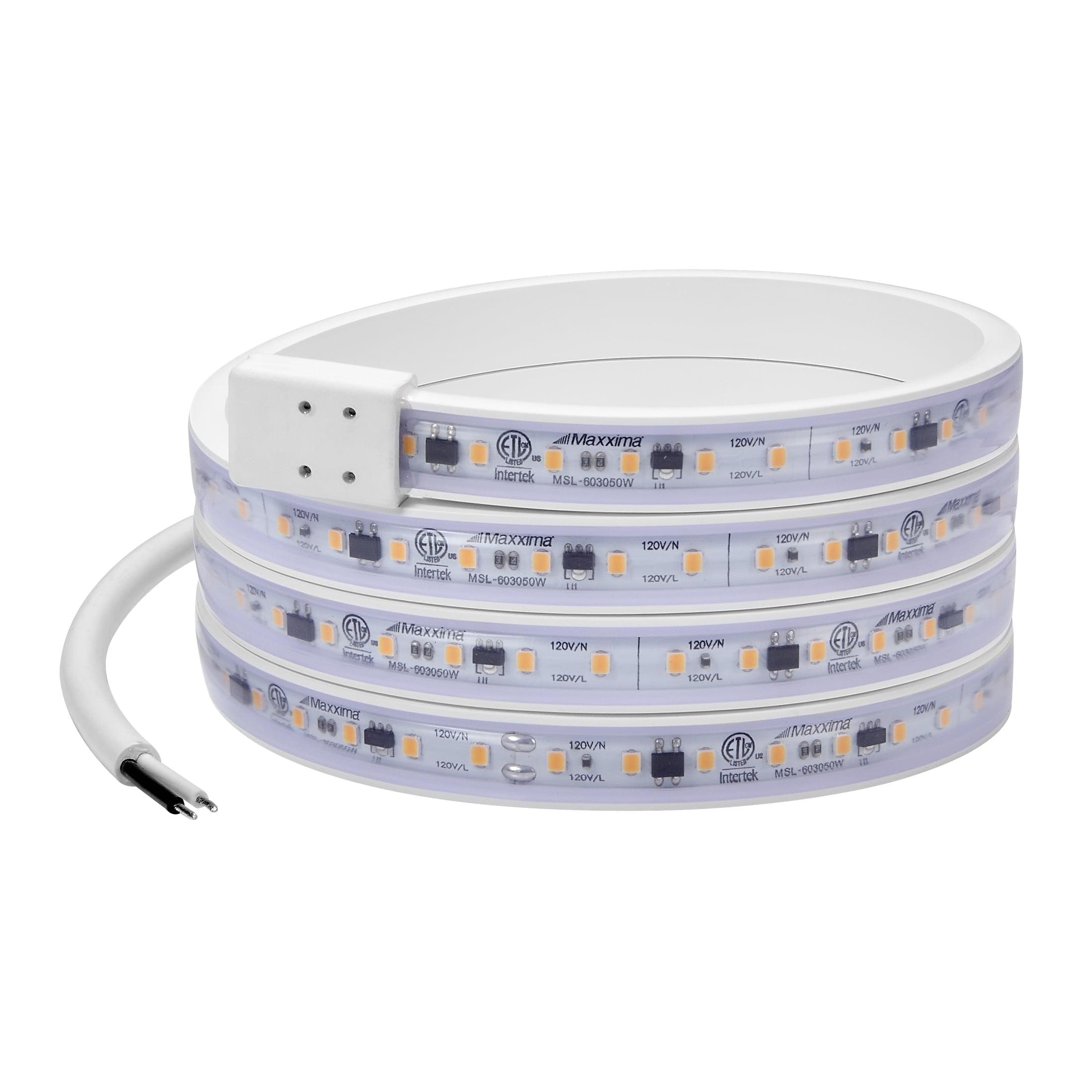 Maxxima 60 in. LED Under Cabinet Strip Light, Hardwired, 2300 Lumens, 3000K Warm White, 120V White Cove Light