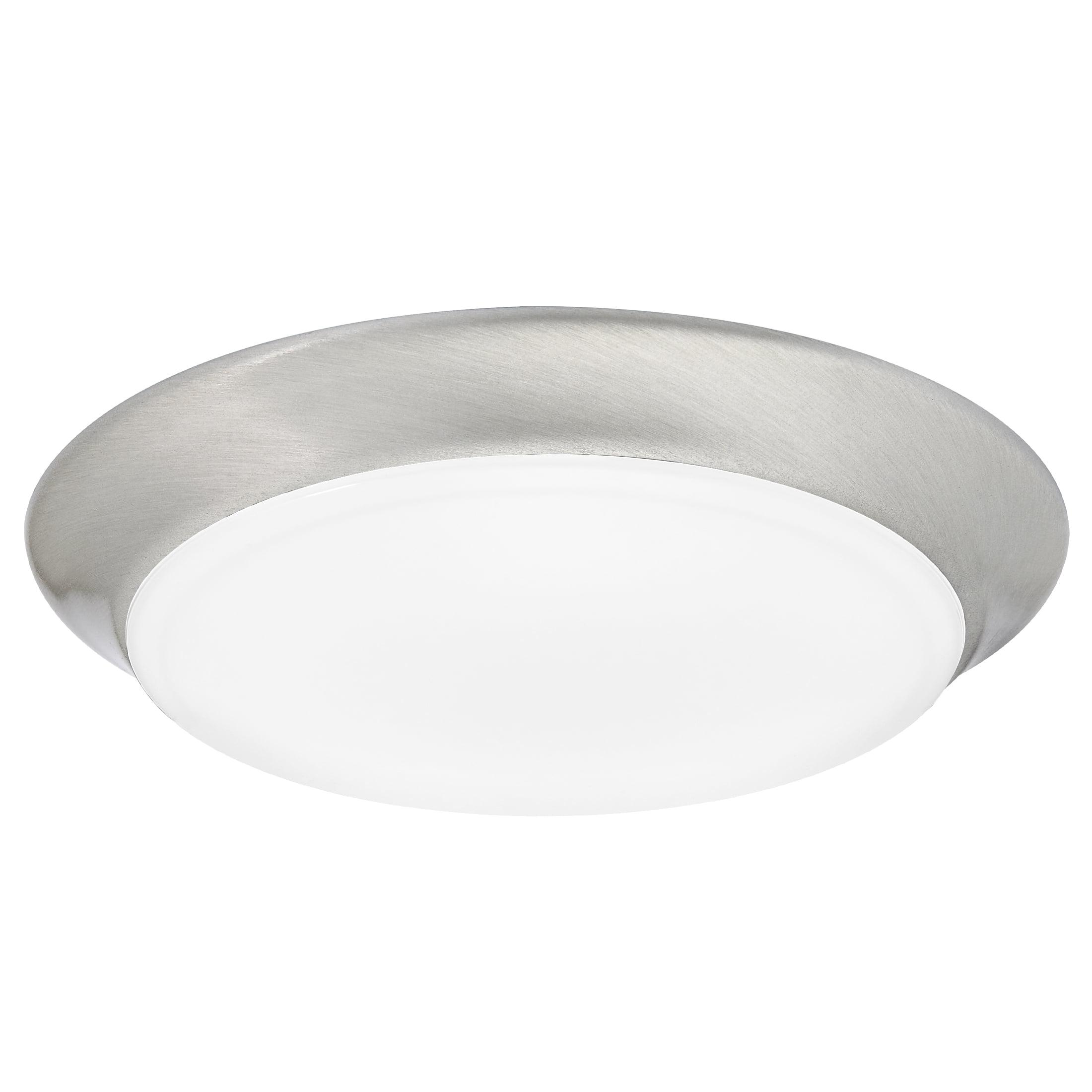 Maxxima 7 in. Satin Nickel Slim Round LED Flush Mount Ceiling Light Fixture, LED Disk Light 900 Lumens, Warm White 3000K Dimmable Dome Closet Light, Suitable for Pantry, Mudroom, Foyer and Hallway