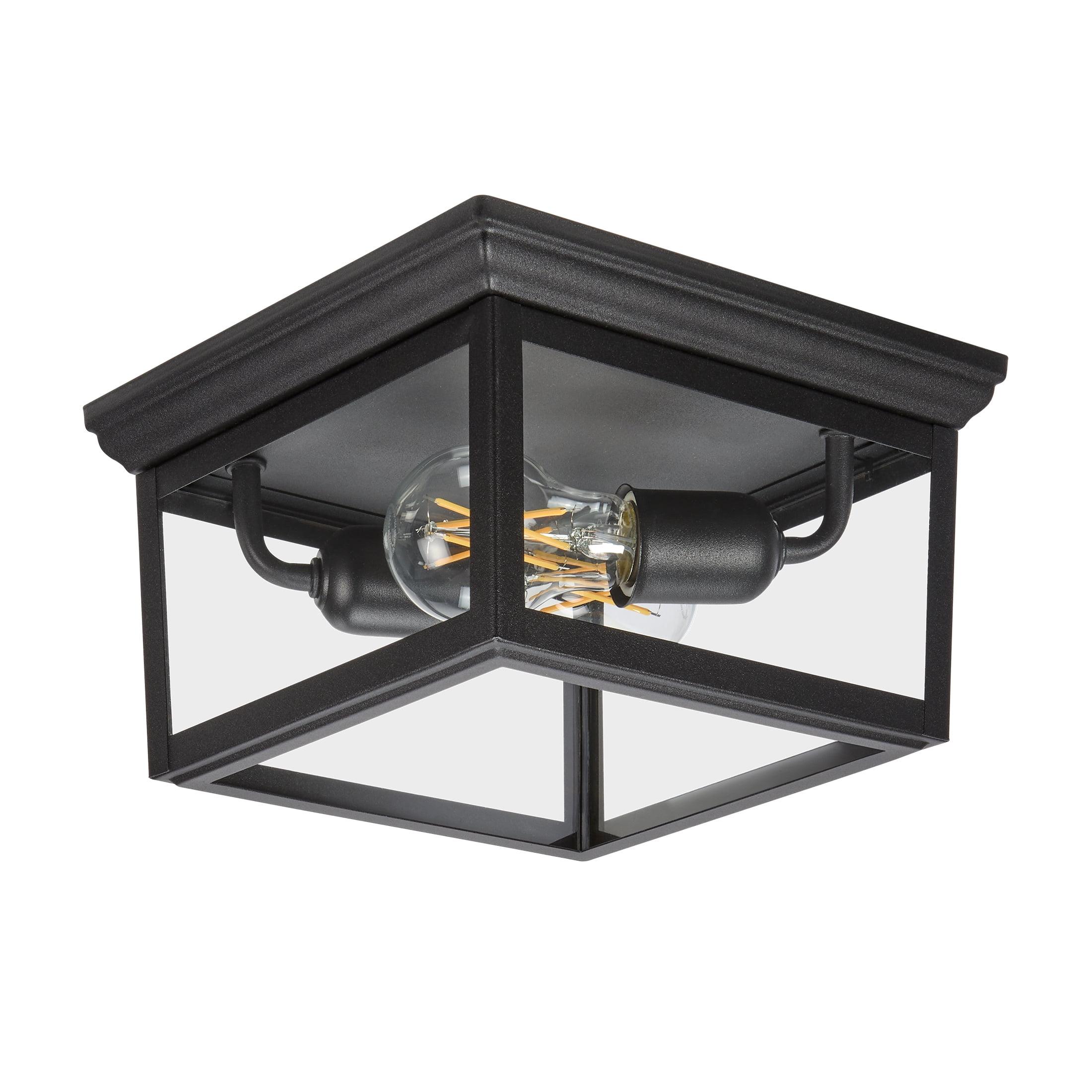 Matte Black Square Flush Mount Ceiling Light with Clear Glass