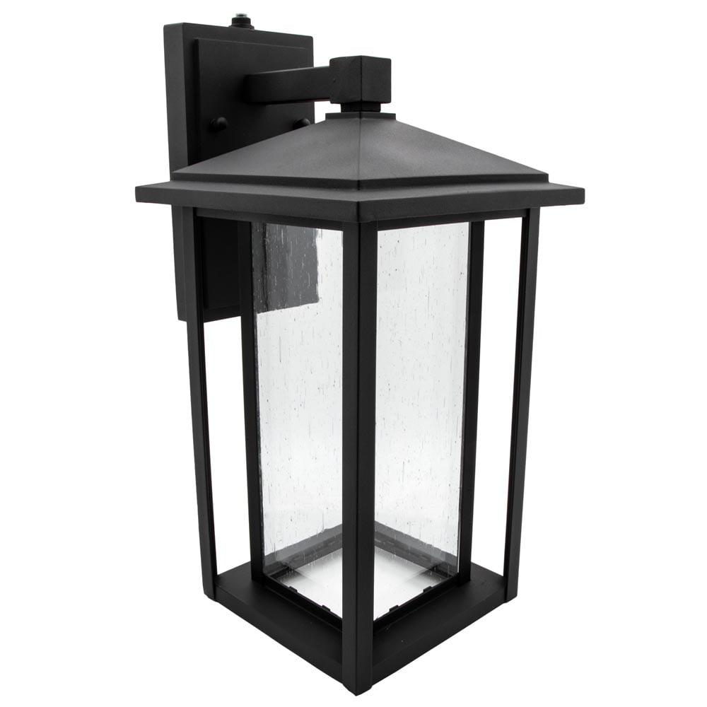 Black Rectangular LED Outdoor Wall Sconce with Seeded Glass