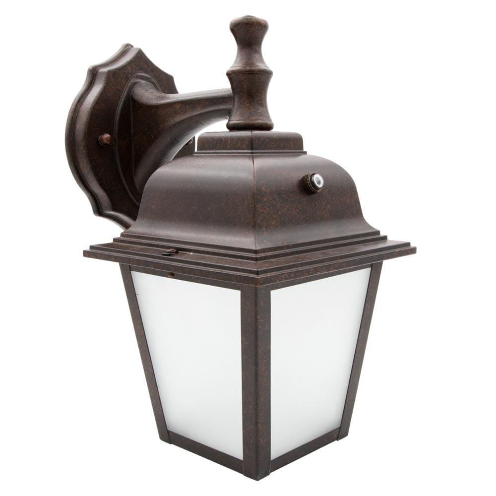 Aged Bronze LED Lantern with Frosted Glass and Dusk-to-Dawn Sensor