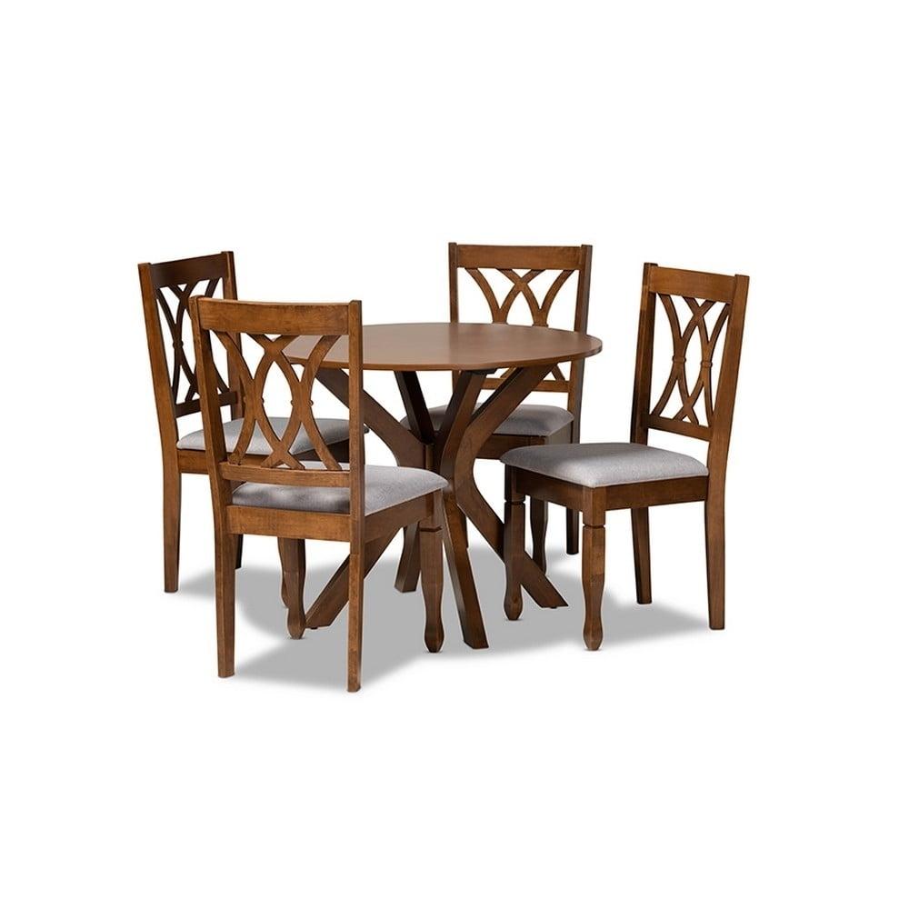 Maya Contemporary Grey Fabric & Walnut Wood 5-Piece Dining Set