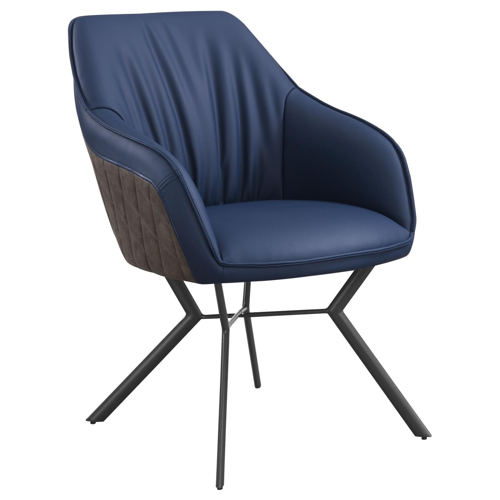 Contemporary Blue Faux Leather Upholstered Side Chair with Metal Base