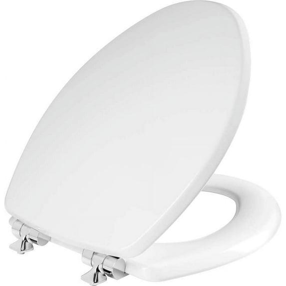 Bennett Toilet Seat with Metal Hinges, Slow Close Wood Seat, Easy Install, Elongated, White