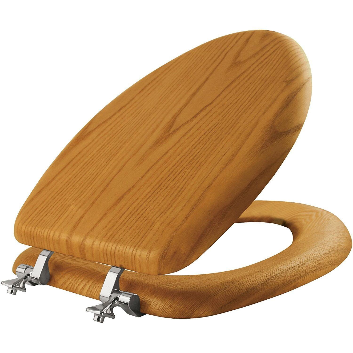 Mayfair Natural Reflections Elongated Wood Veneer Natural Oak Chrome Hinge Toilet Seat