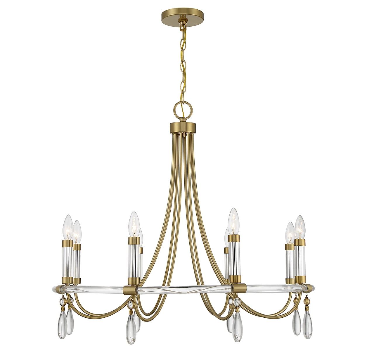 Warm Brass and Chrome 8-Light Crystal Chandelier