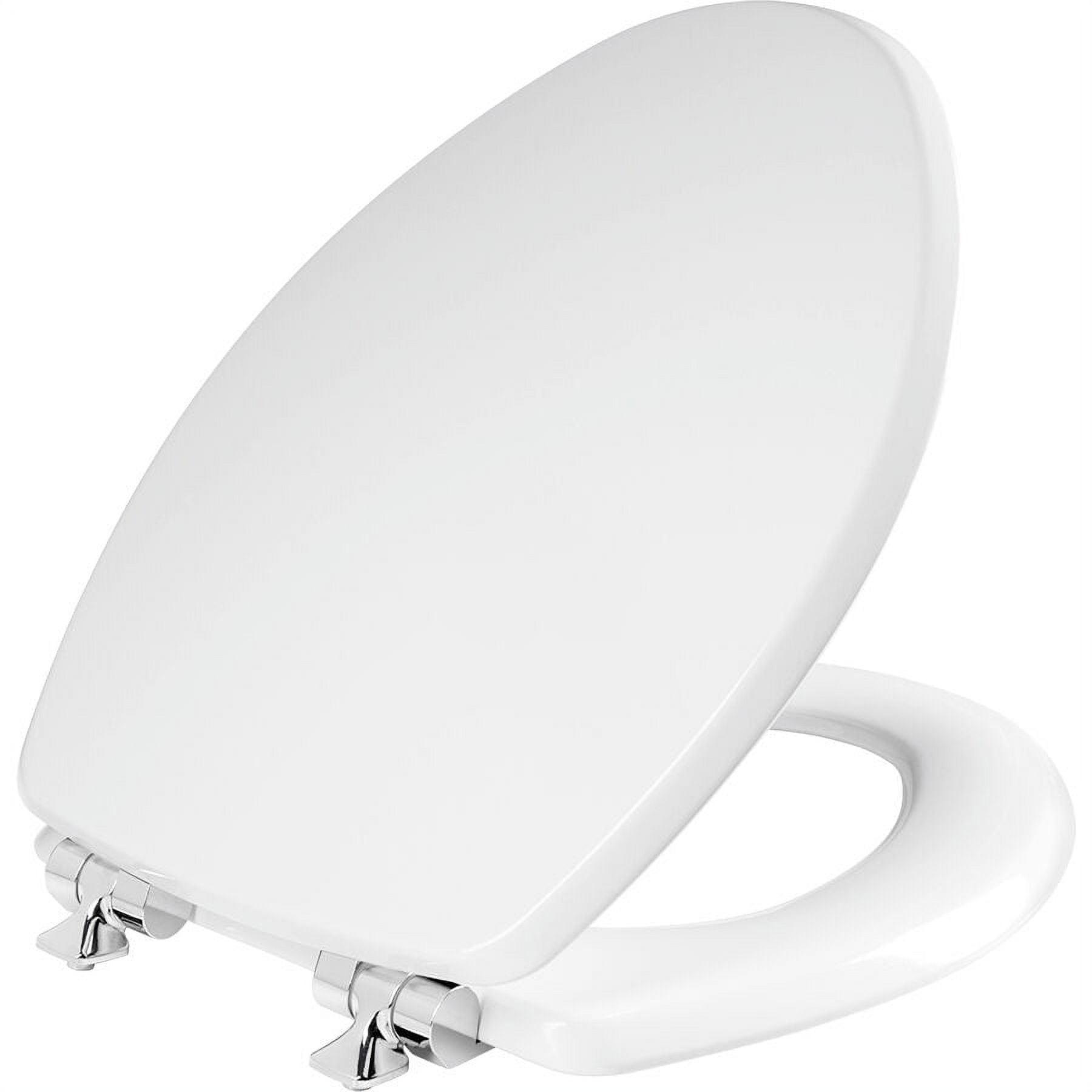 Bennett Toilet Seat with Metal Hinges, Slow Close Wood Seat, Easy Install, Elongated, White