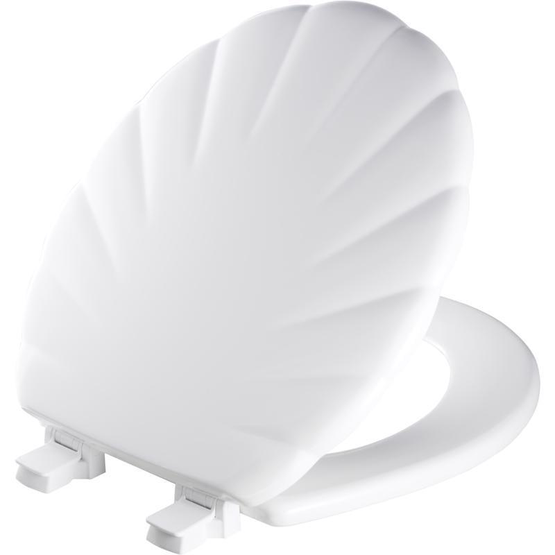 Shell Sculptured Wood Toilet Seat, Easily Removes for Cleaning, Hinges Never Loosen, Round