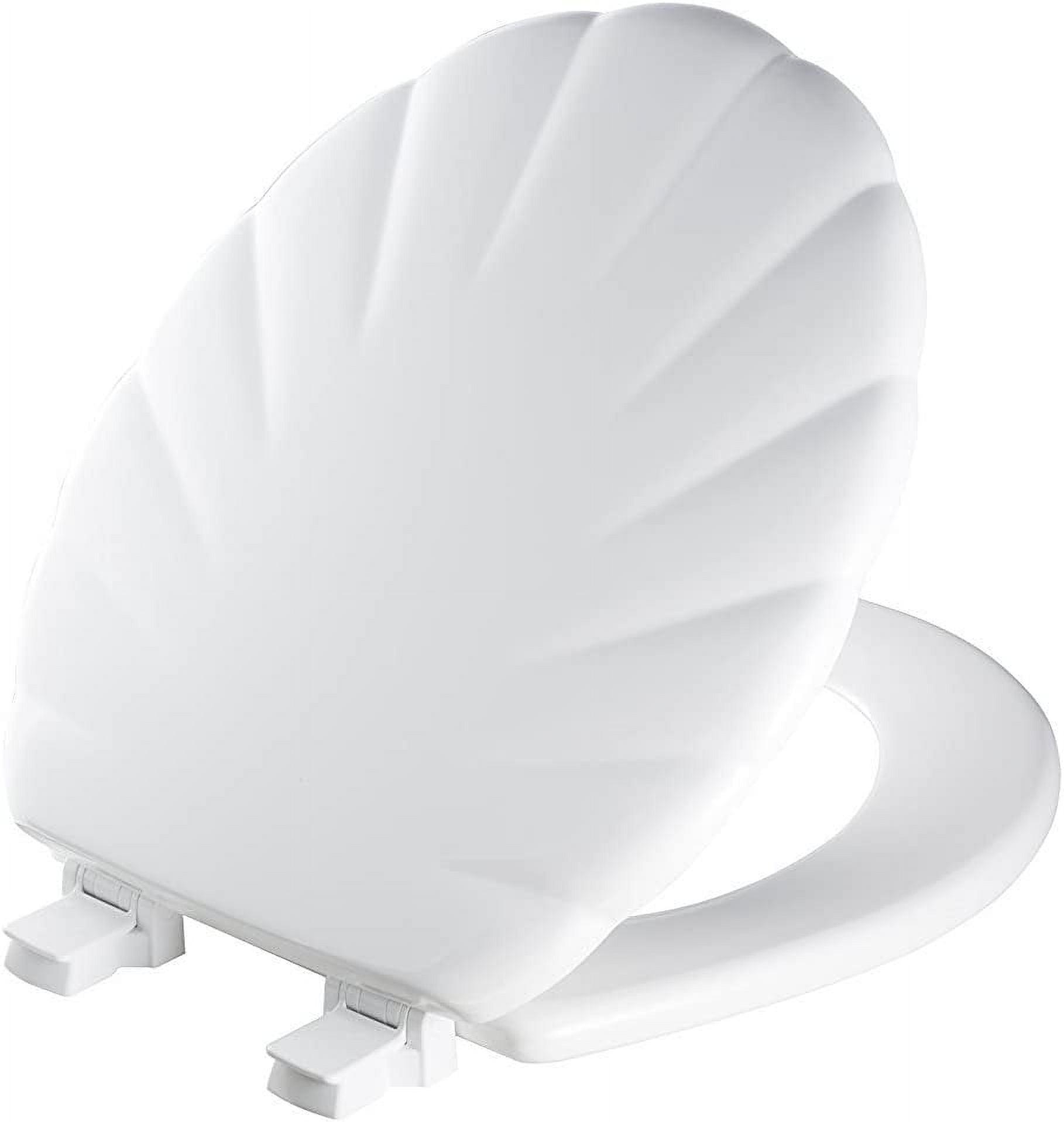 Shell Sculptured Wood Toilet Seat, Easily Removes for Cleaning, Hinges Never Loosen, Round