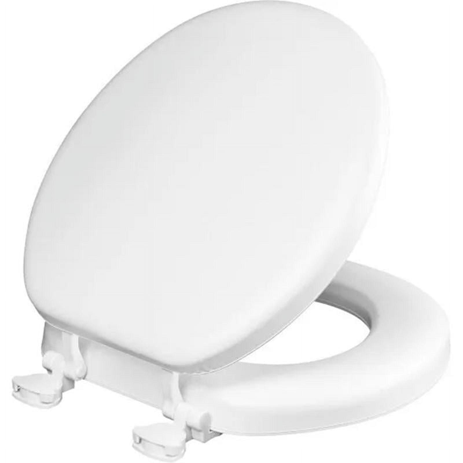 Round White Soft Vinyl Padded Toilet Seat with Plastic Hinges