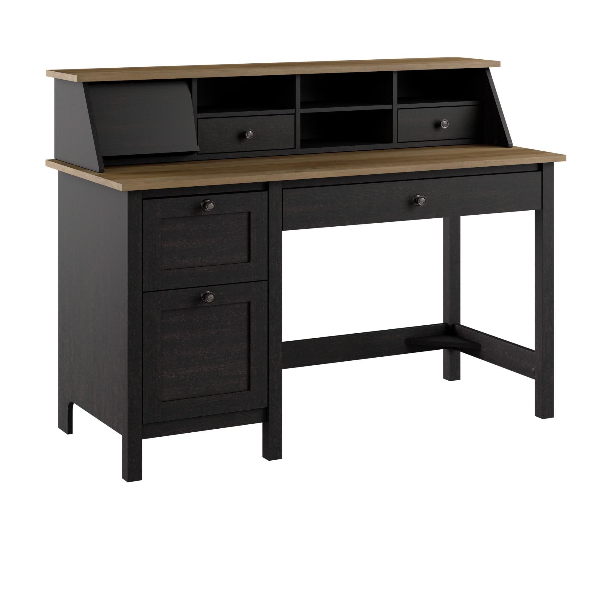 Mayfield 54W Computer Desk with Organizer in Vintage Black and Reclaimed Pine