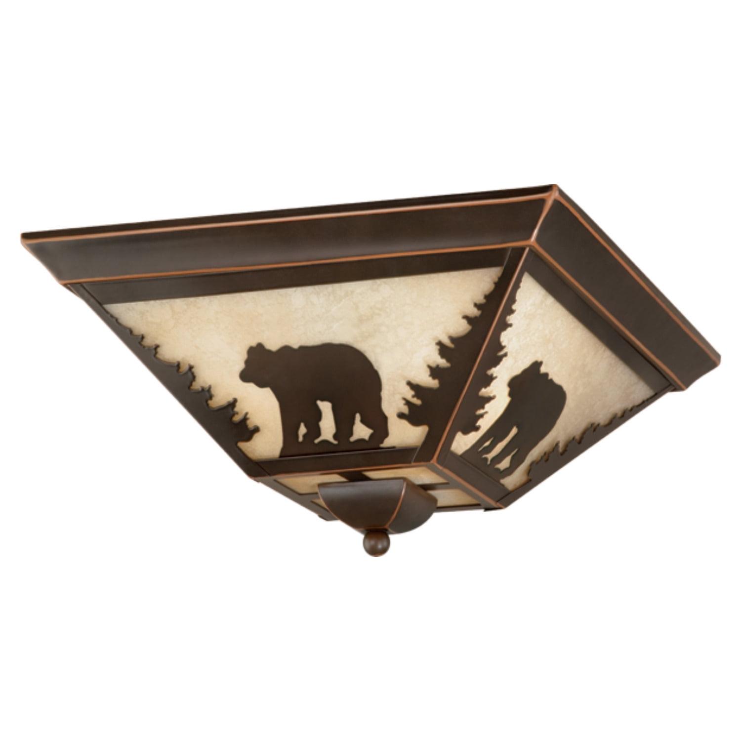 Bozeman Rustic Wilderness 14" Flush Mount in Burnished Bronze with Amber Glass