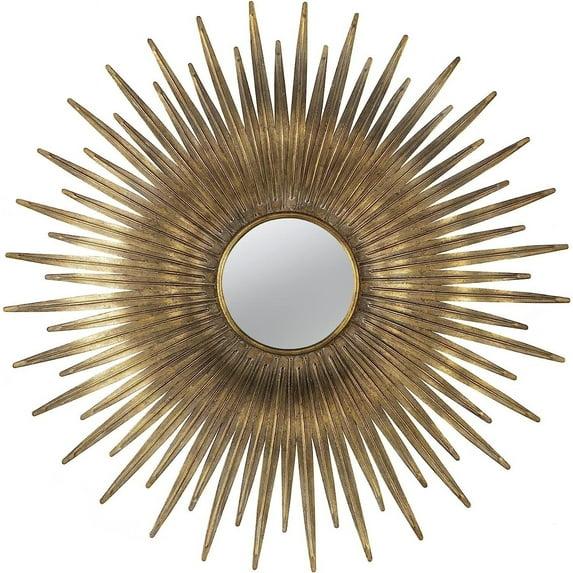 28 Inch Round Wall Mirror - Gold Sunburst Accent Mirror for Living Room Decor