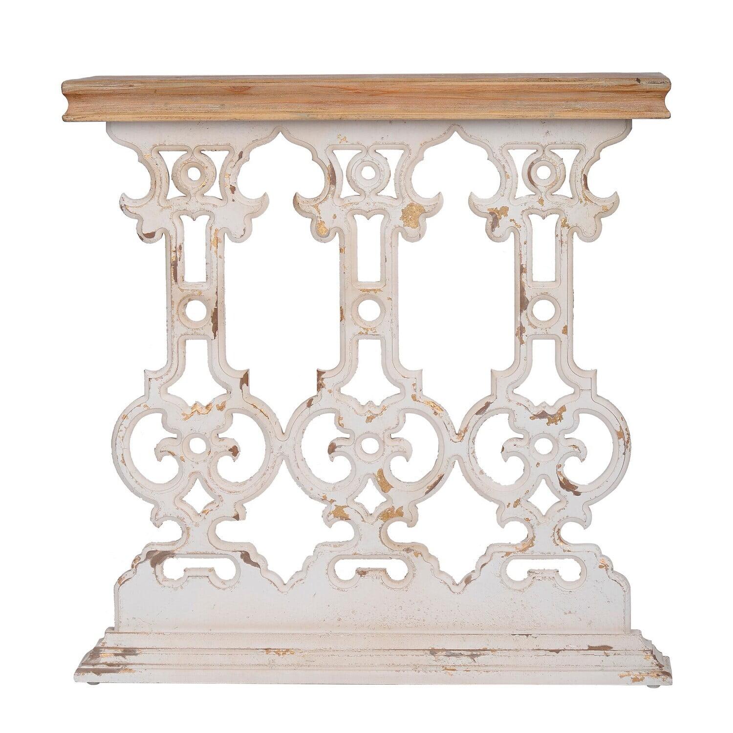 Maykoosh 32 Inch Console Table, Fir Wood, Traditional, Scrollwork, Tuscan Treats White