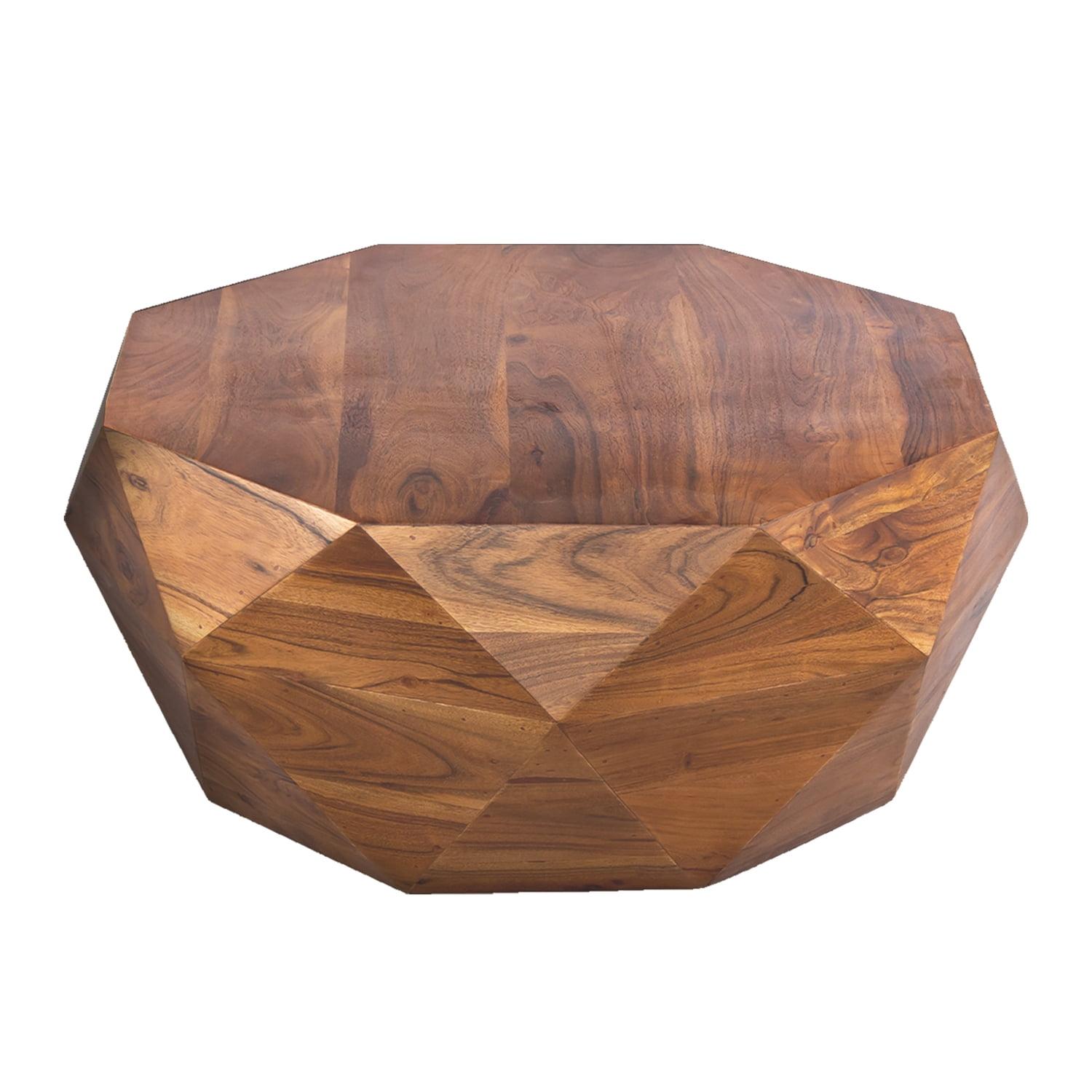 Octagonal Diamond-Patterned Acacia Wood Coffee Table in Natural Brown