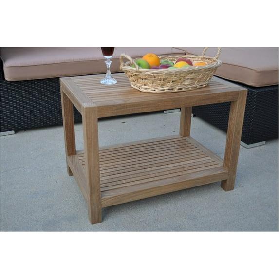 Outdoor Teak Side Table - 2 Tier Patio Table - Sturdy Square Table for Garden, Deck, Balcony