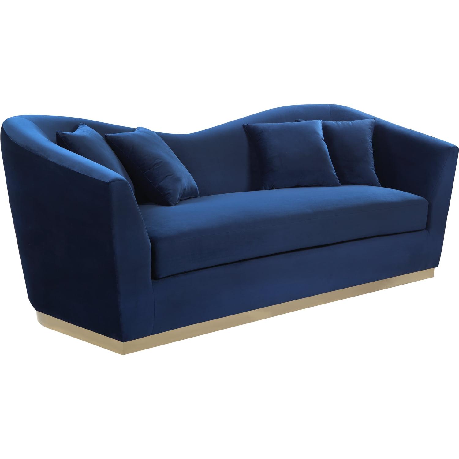 Arabella Graceful Navy Velvet 90'' Sofa with Gold Accents