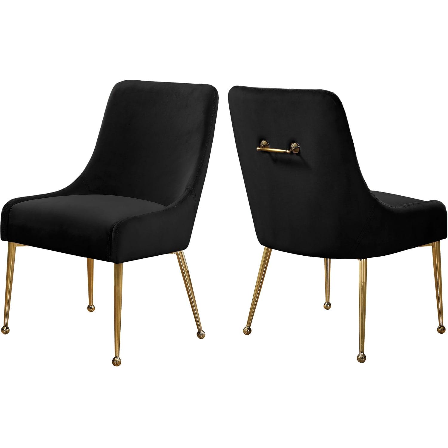 Black Velvet Upholstered Side Chair with Gold Metal Legs