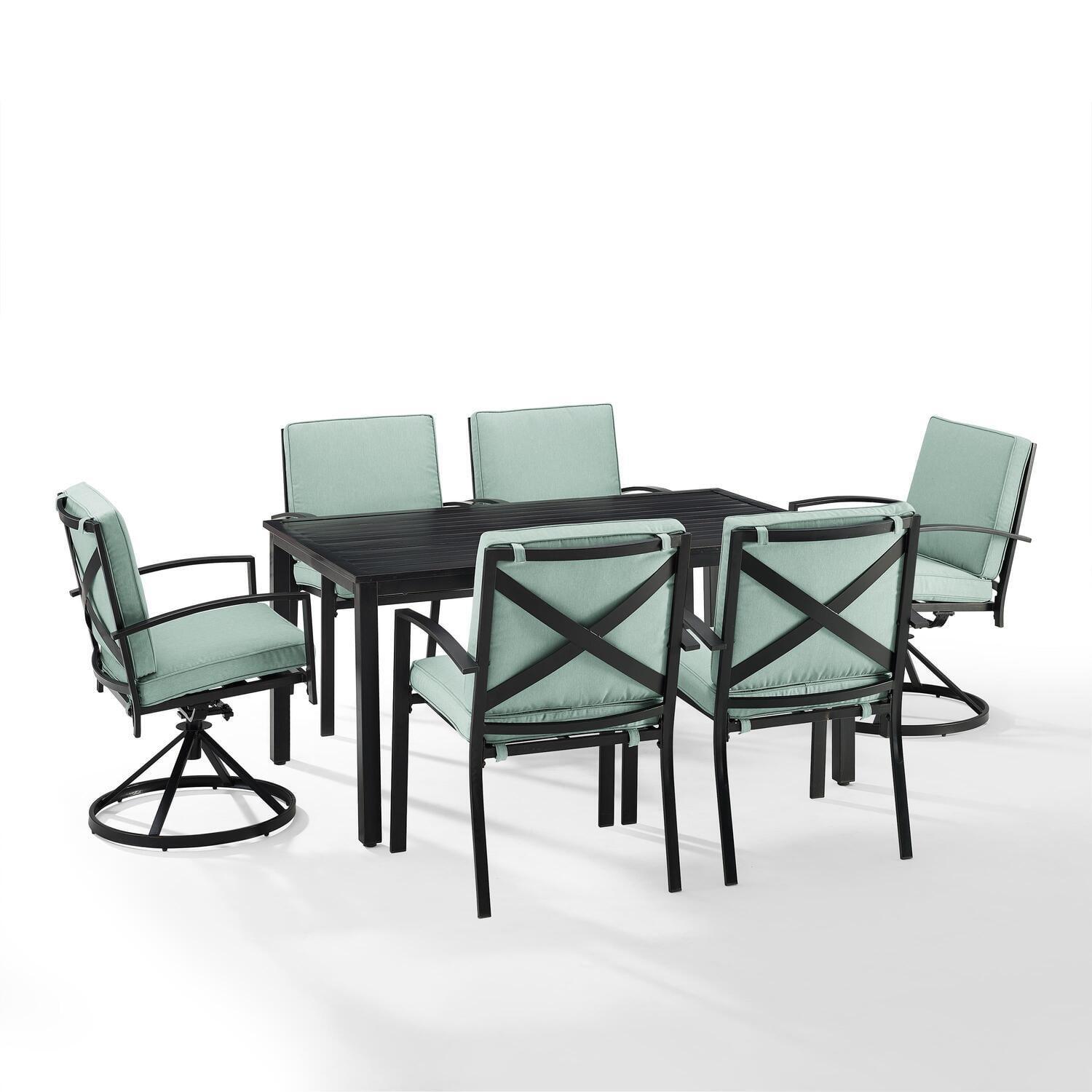 Kaplan 7-Piece Outdoor Dining Set with Mist Cushions and Oil Rubbed Bronze Finish