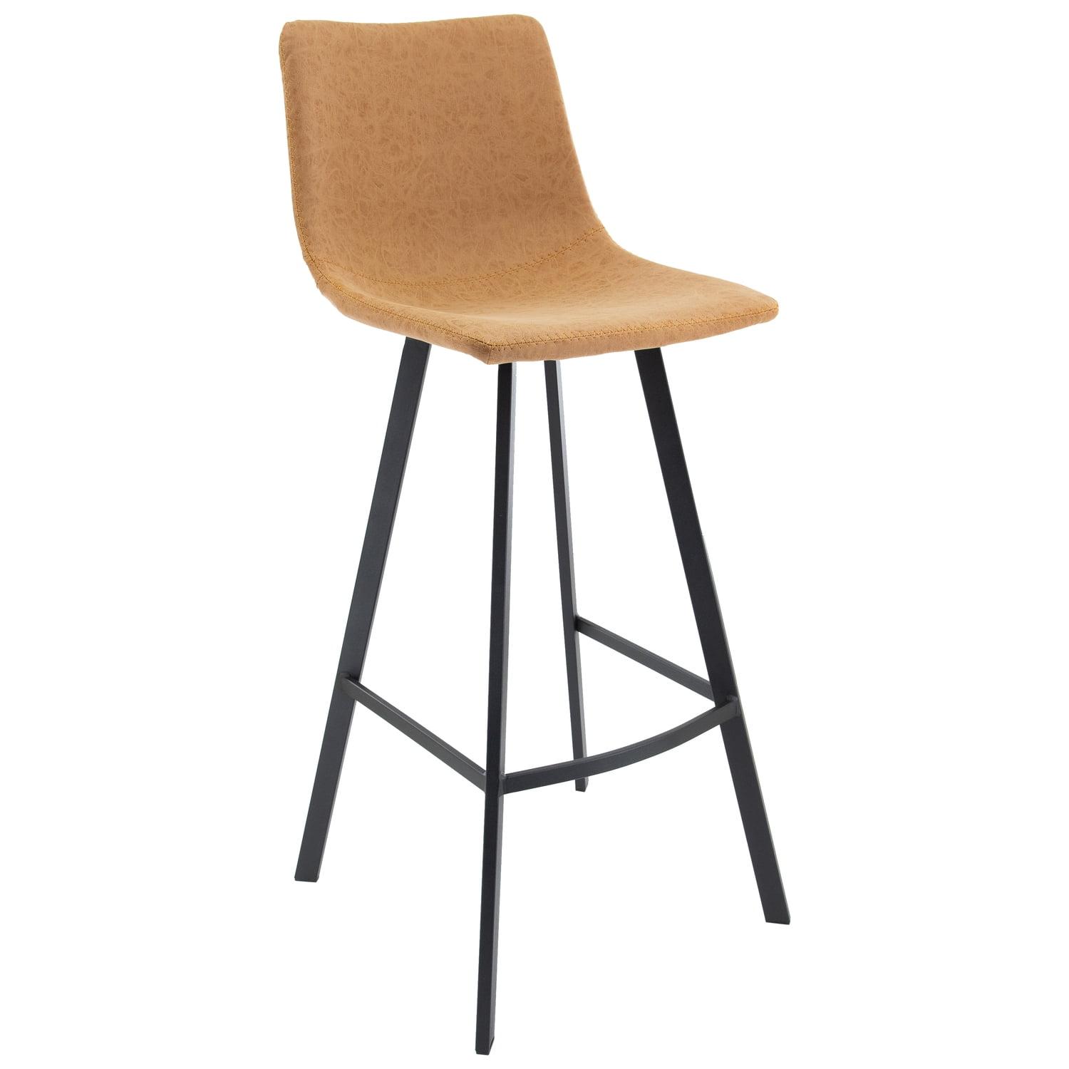 Elegant Light Brown Leather Bar Stool with Iron Footrest