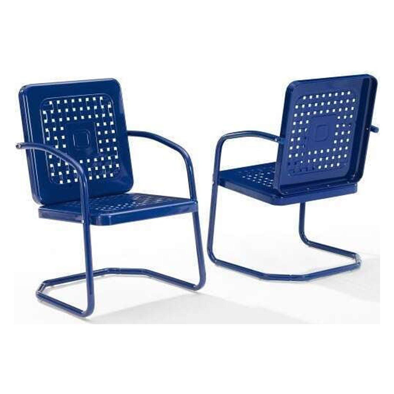 Vintage Navy Retro Metal Outdoor Chair Set with Basket Weave Design