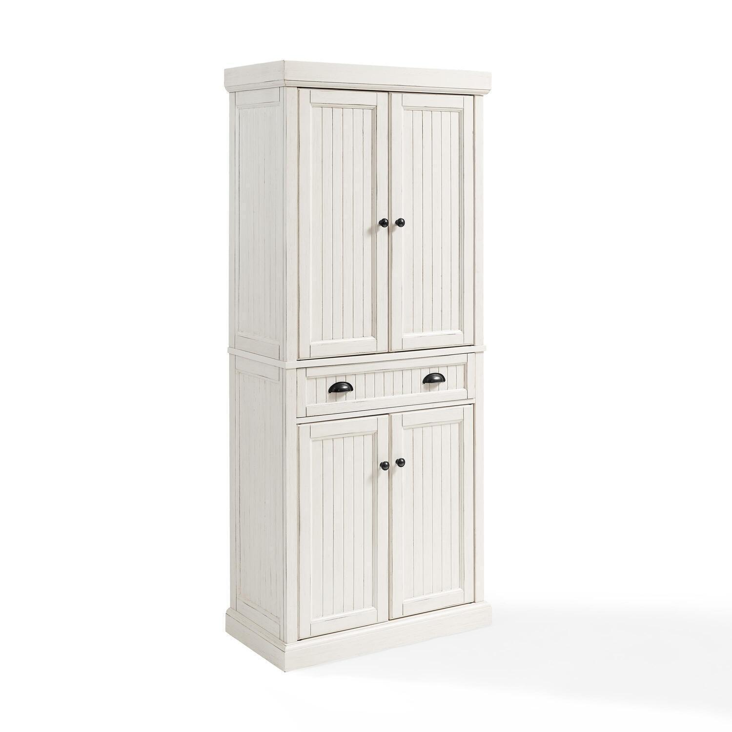 Seaside Distressed White Solid Wood Kitchen Pantry with Adjustable Shelves