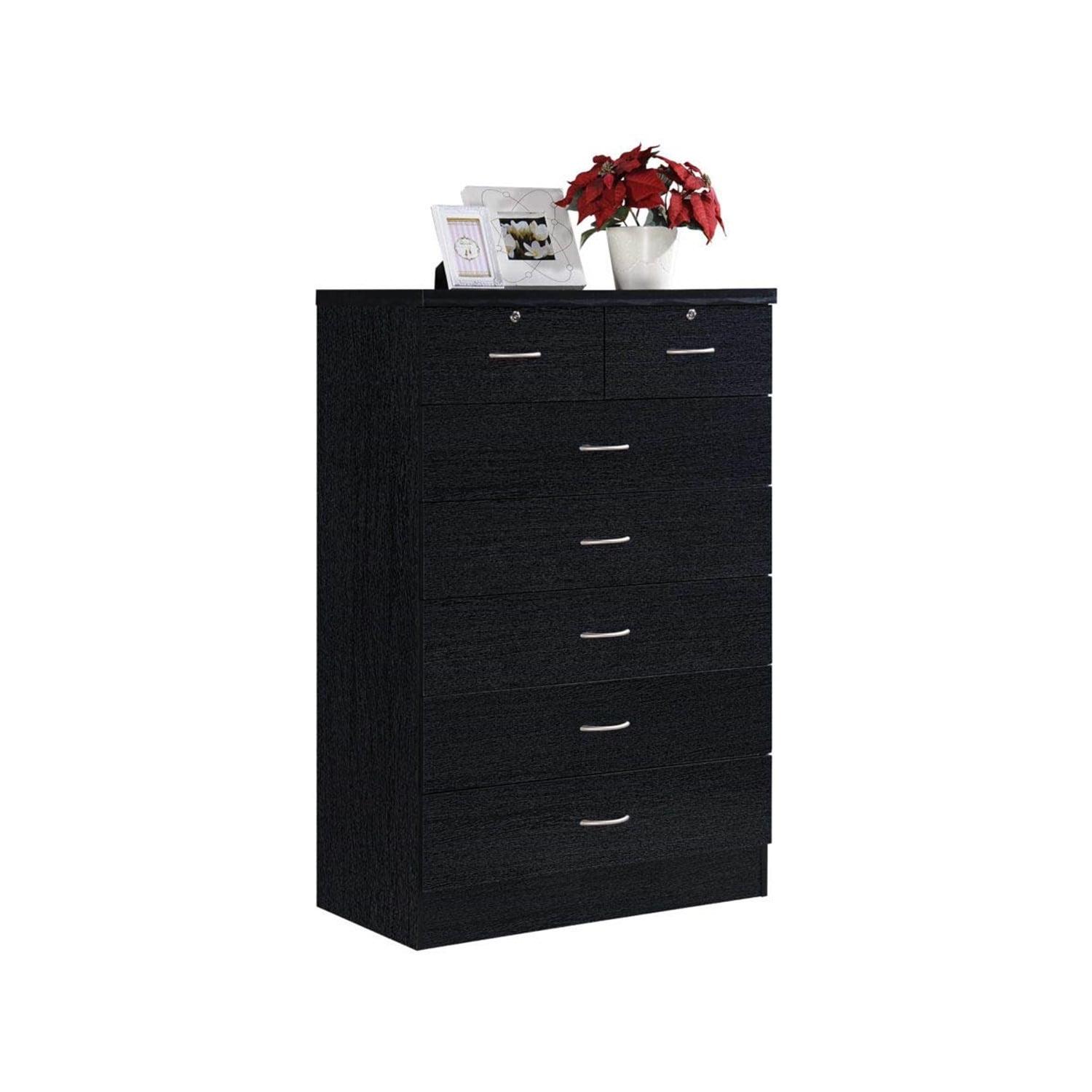 Hodedah 7-Drawer Chest with Locks on 2-Top Drawers in Black