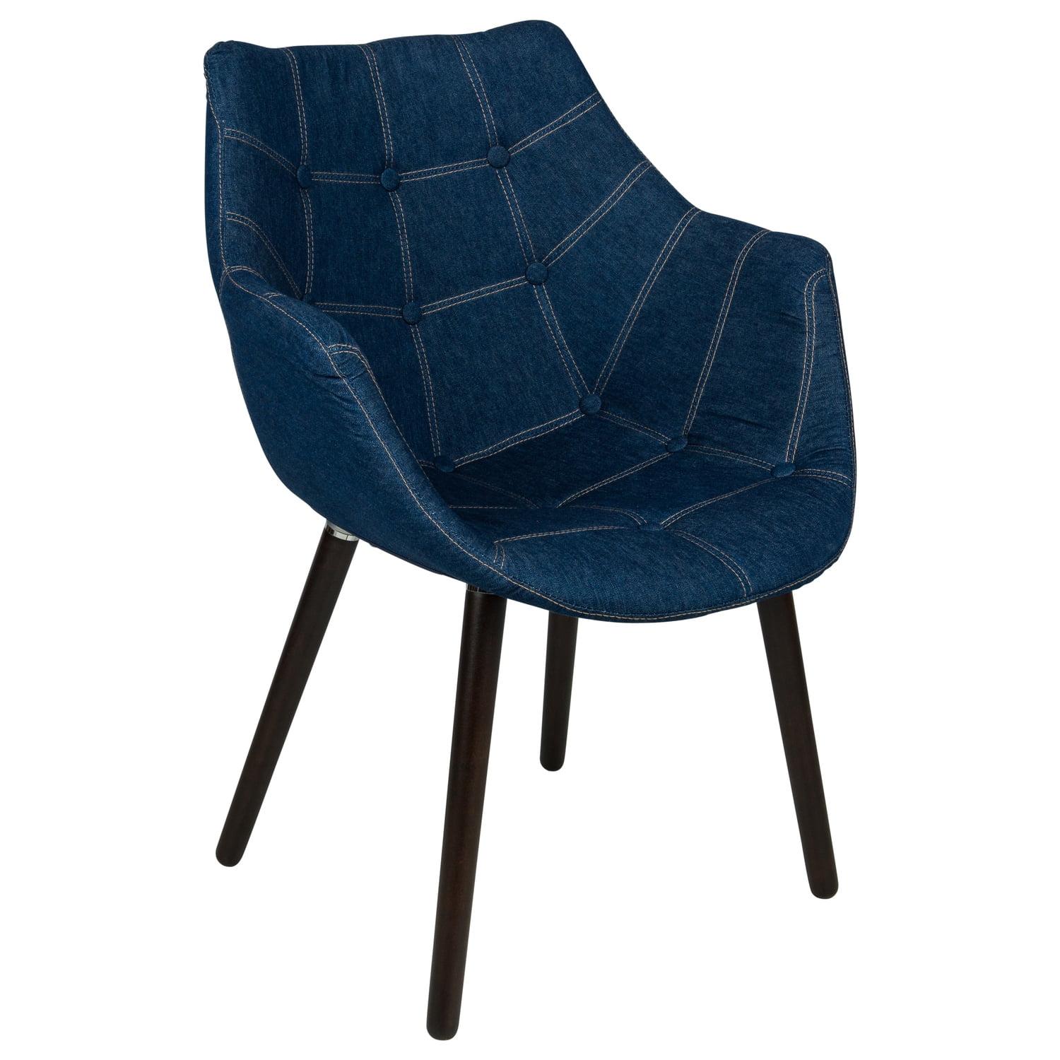 LeisureMod Milburn Modern Accent Chair for Living Rooms, Offices, Lounges – Denim Fabric, Upholstered, Mid-Century Arm Chair