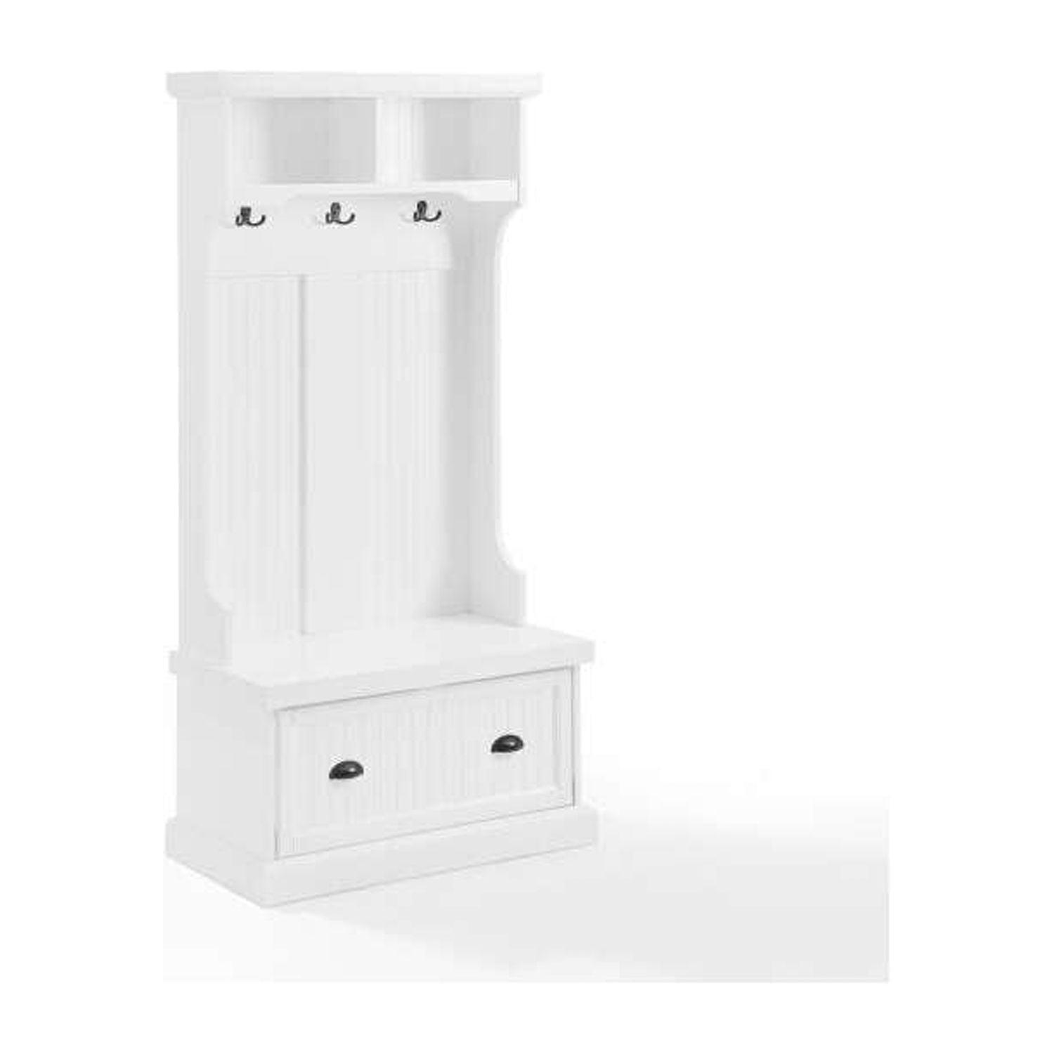 White Coastal Traditional Hall Tree with Storage and Hooks