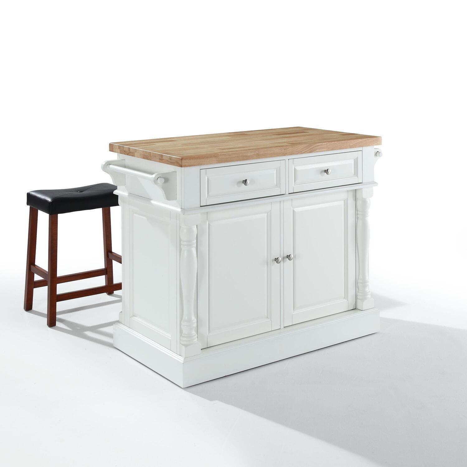 White Wood Kitchen Island with Black Stools