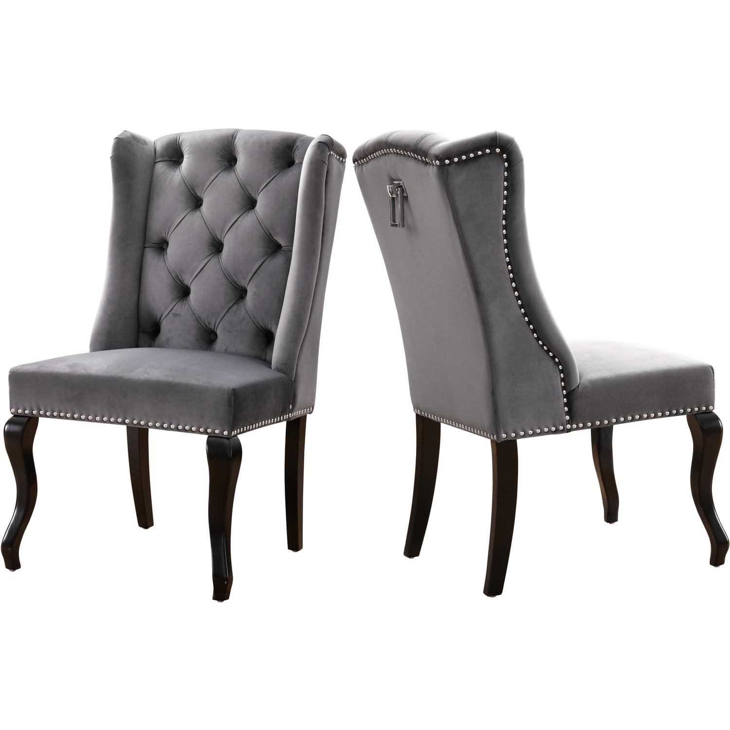 Luxurious Grey Velvet Upholstered High Back Side Chair with Wood Legs