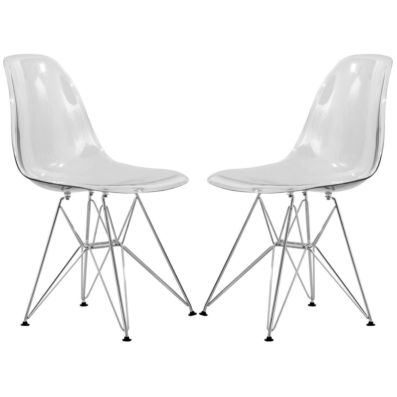 LeisureMod Cresco Modern Acrylic Dining Chairs (Set of 2) – Eiffel Chrome Base, Stylish Accent Chairs for Contemporary Dining Rooms & Kitchen Tables