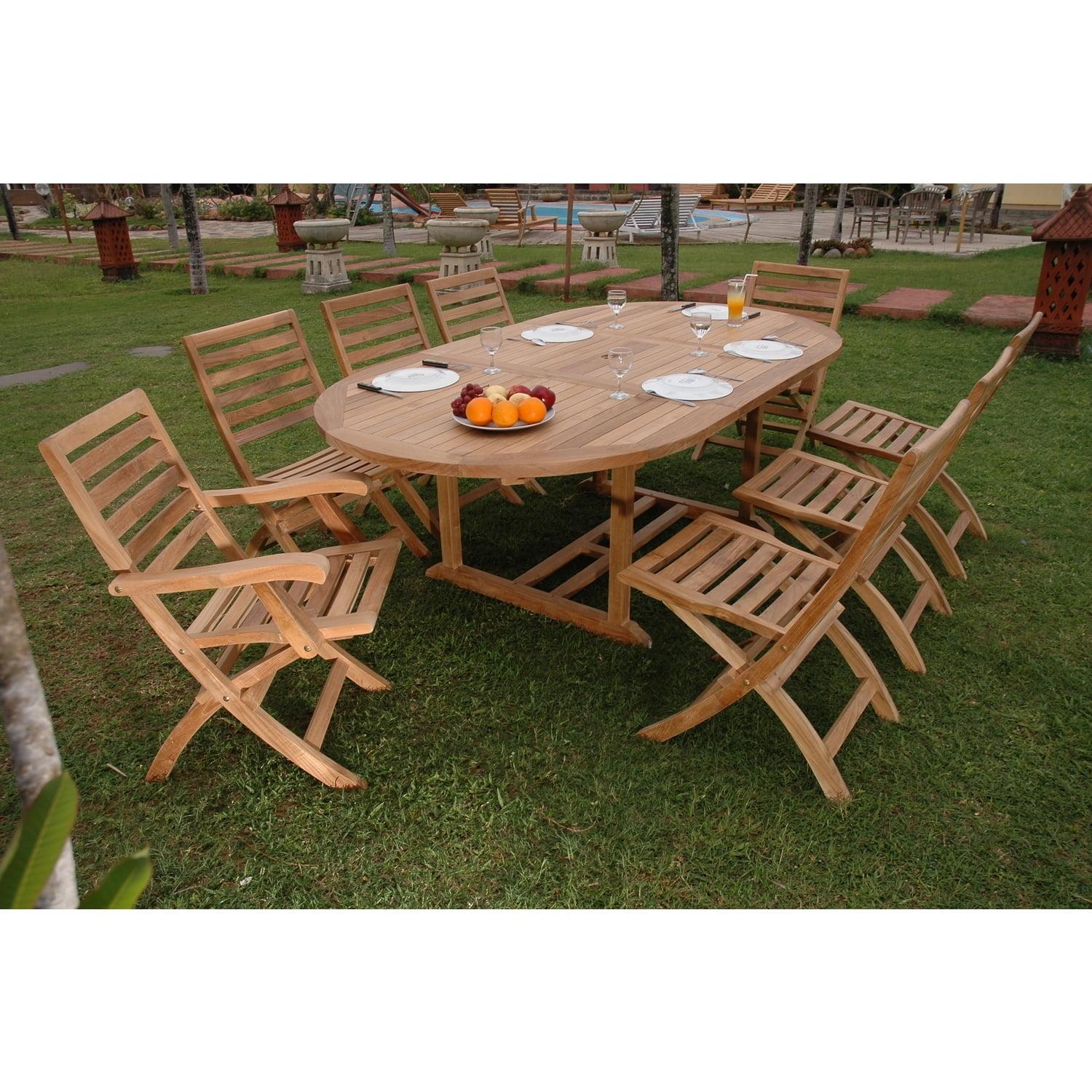 Natural Teak 9-Piece Oval Extension Dining Set