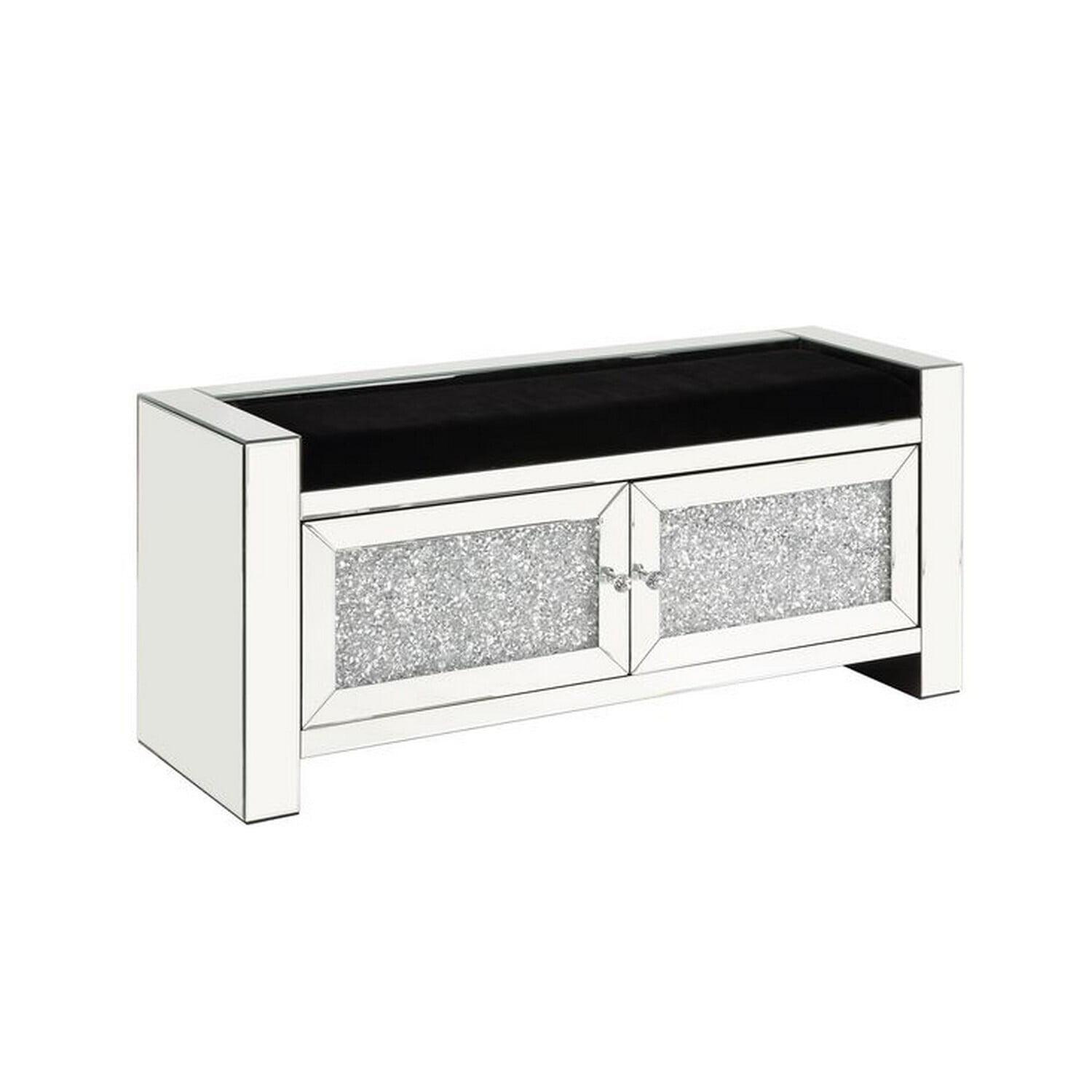 Maykoosh Classic Comfort Mirrored Bench With Faux Diamonds And 2 Cabinets, Silver