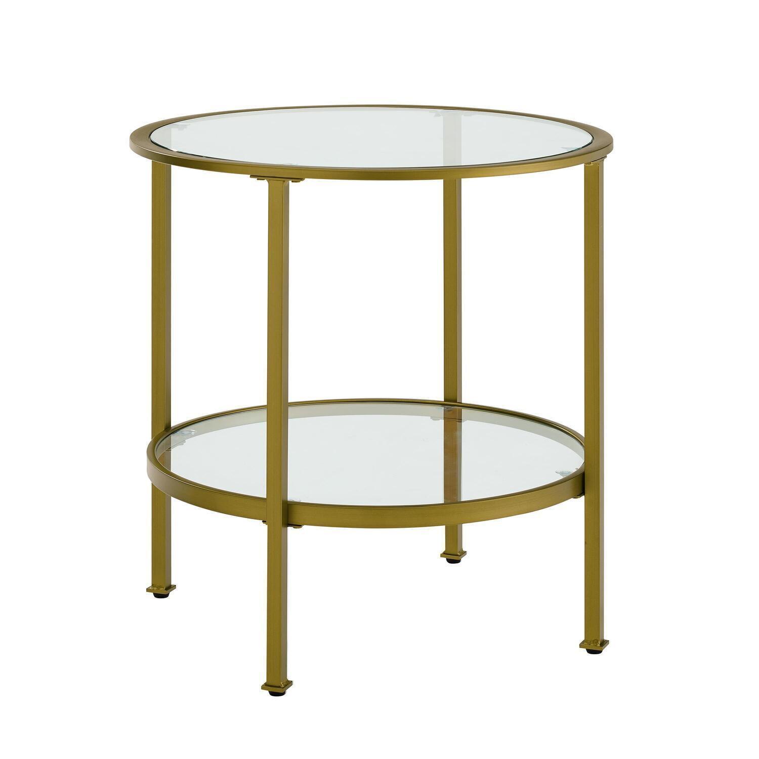 Aimee 24" Round Gold Metal and Glass End Table