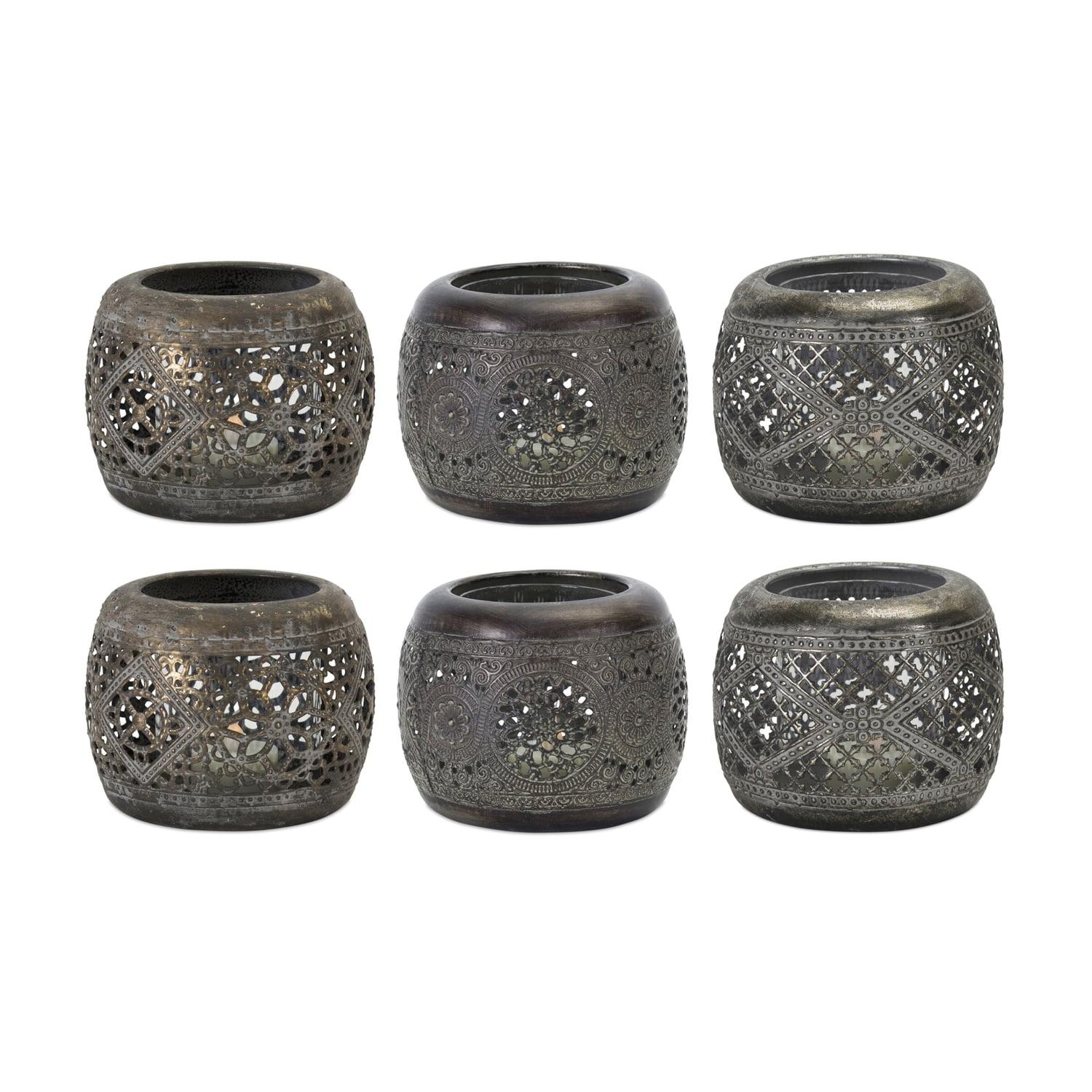 Bronze Ornamental Metal Candle Lantern Set, 5" x 4"