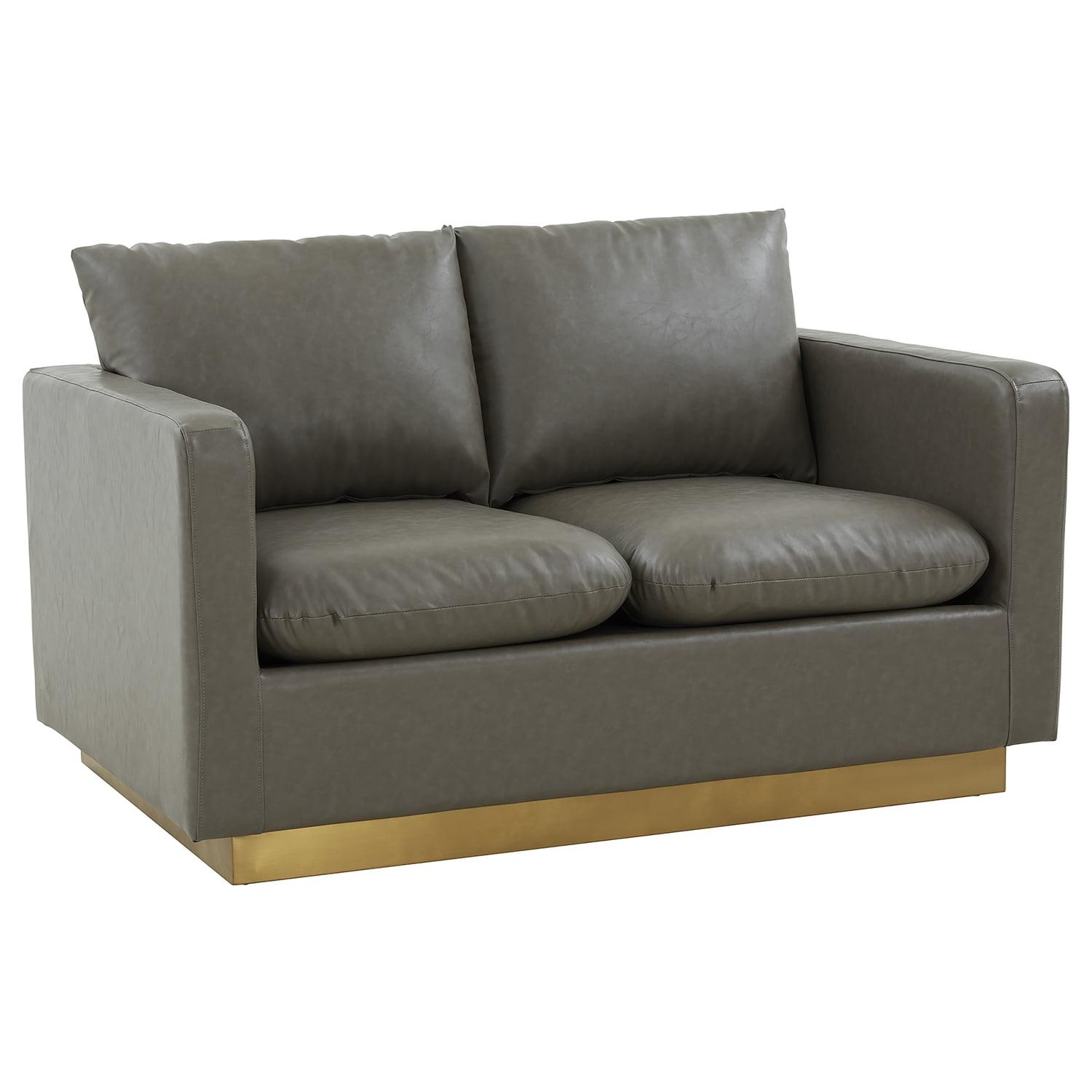 Gray Faux Leather Track Arm Loveseat with Removable Cushions