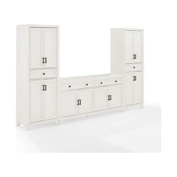 3pc Tara Sideboard and Pantry Set Distressed White - Crosley: Kitchen Storage, Adjustable Shelves, MDF
