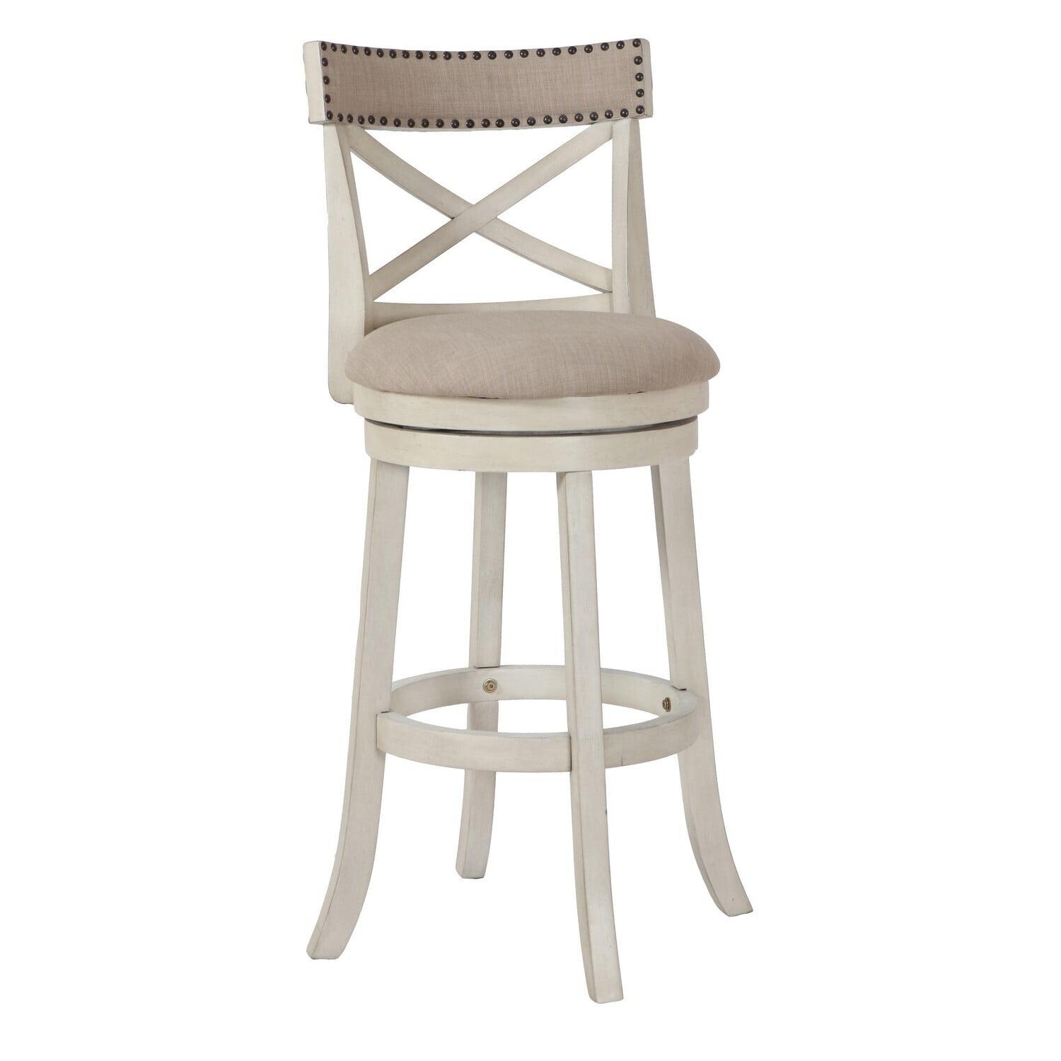 Classic White Swivel Barstool with Curved X-Back and Padded Seat
