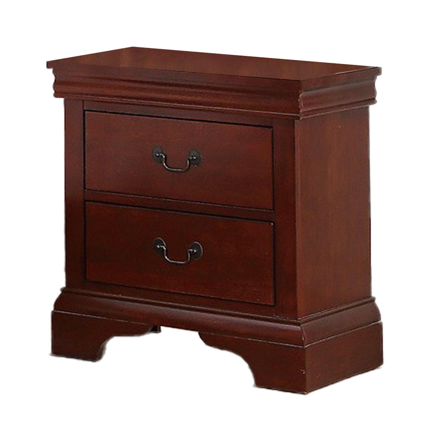 Cherry Brown Solid Wood 2-Drawer Nightstand with Metal Accents