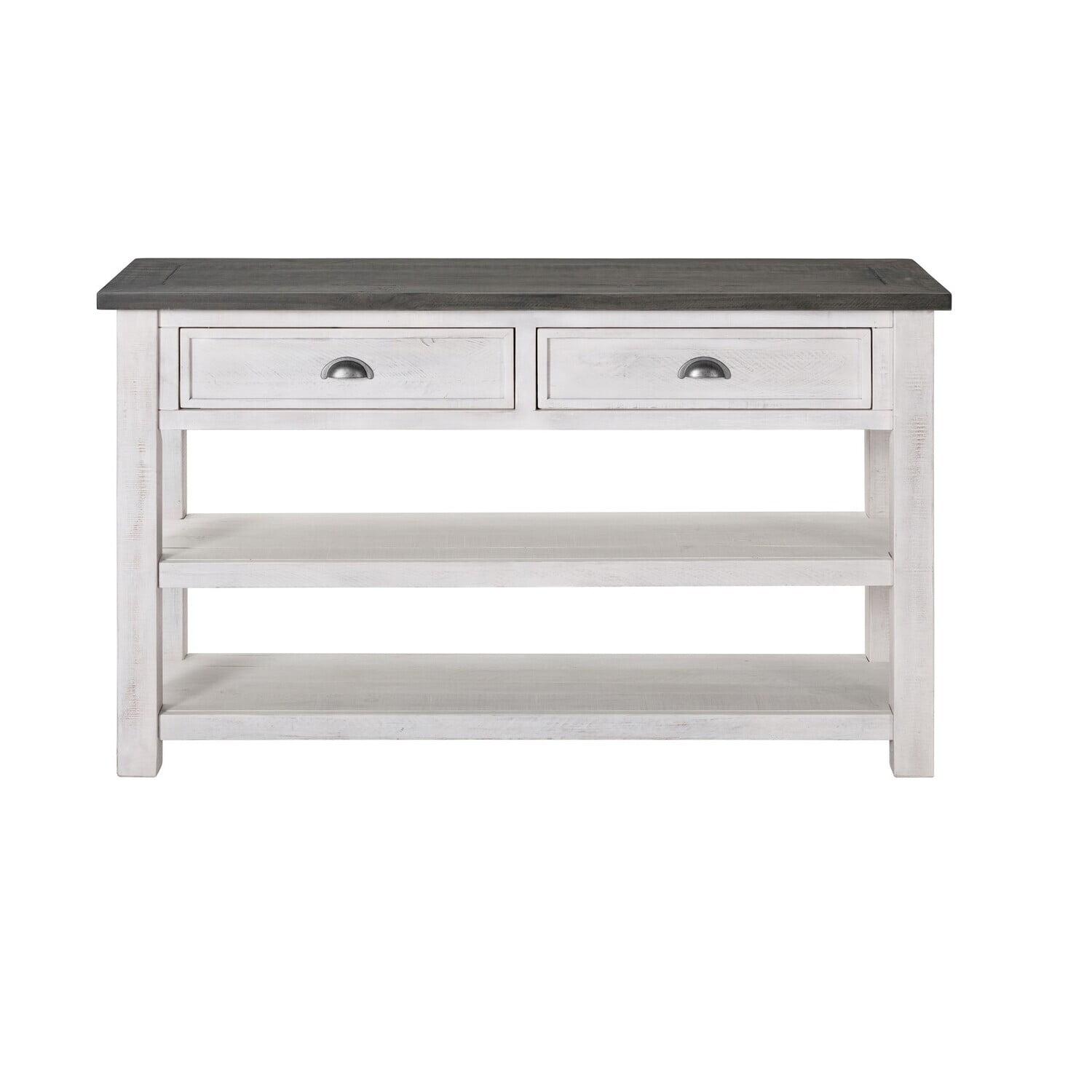 Maykoosh 50'' Coastal Pine Wood Console Table with Storage, White and Gray