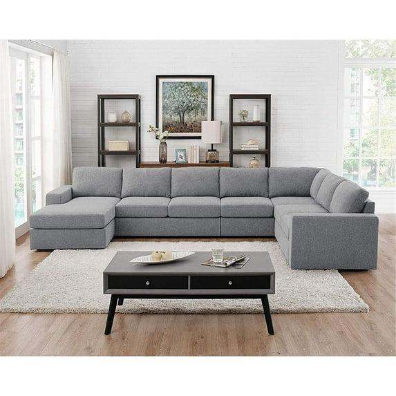 Ergode Tifton Light Gray Linen 7 Seat Reversible Modular Sectional Sofa Chaise