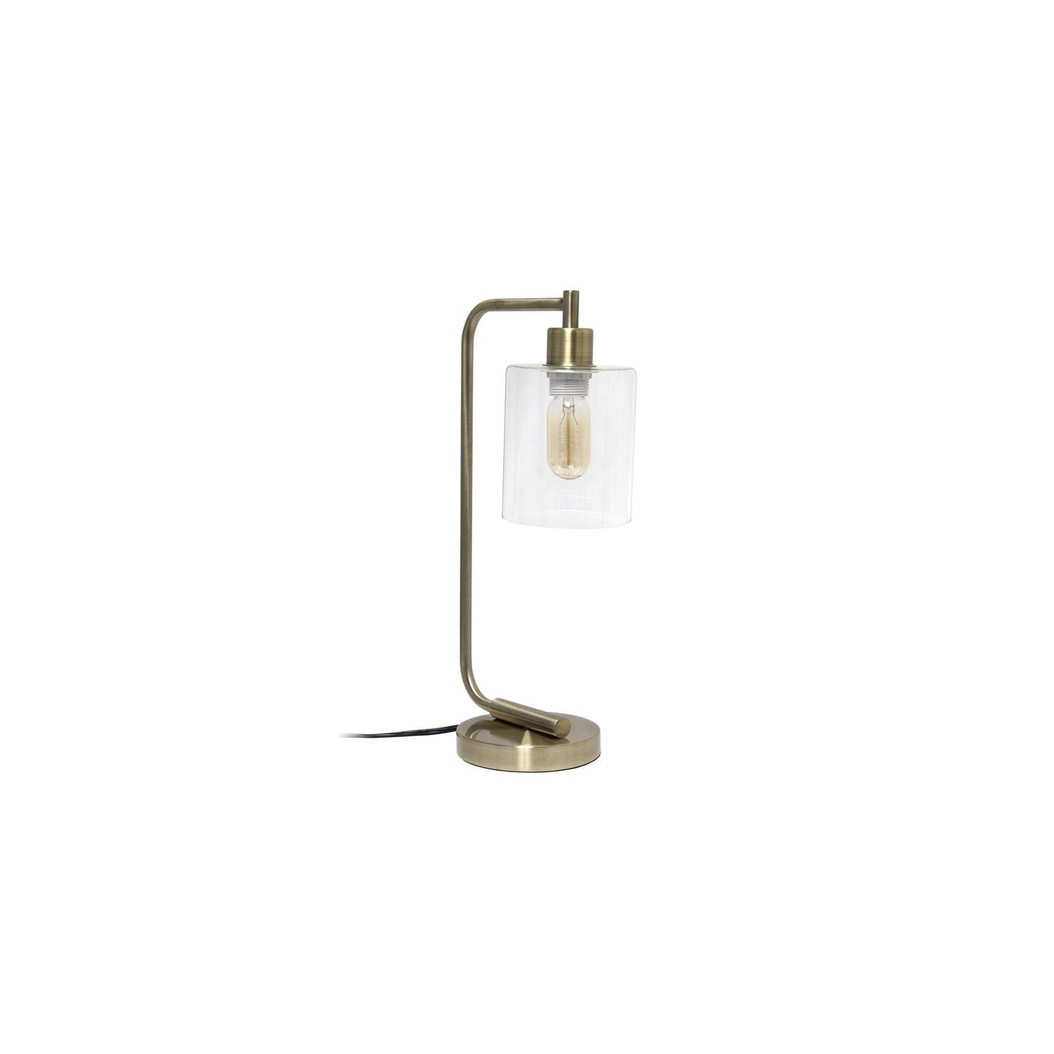 Modern Iron Desk Lamp with USB Port and Glass Shade Antique Brass Finish - Lalia Home: ETL Listed, No Assembly, Edison Bulb Compatible