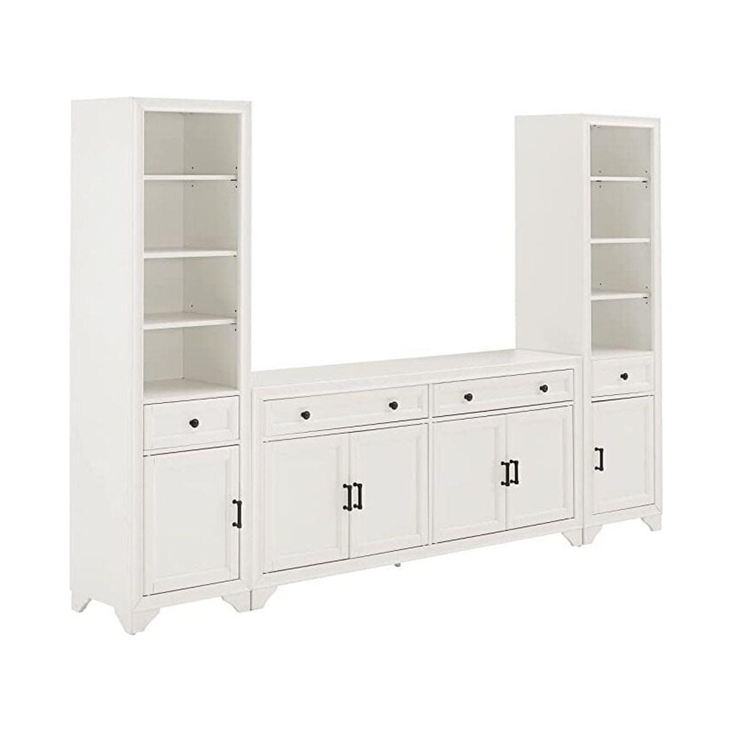 White 3-Piece Entertainment Set with Sideboard and Bookcases