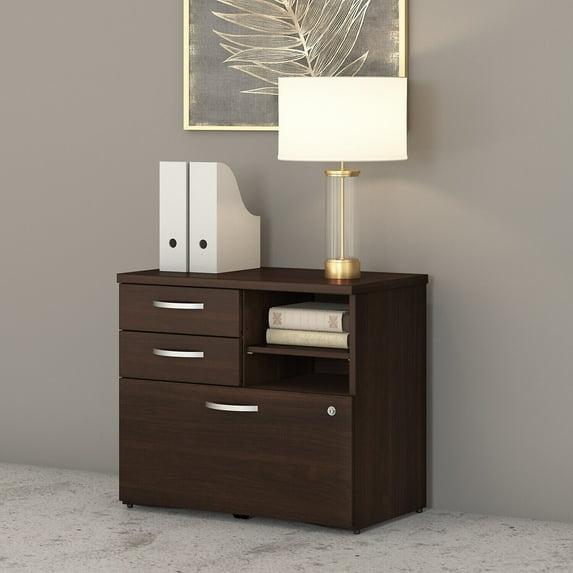 Hybrid Office Storage Cabinet with Drawers in Black Walnut - Engineered Wood