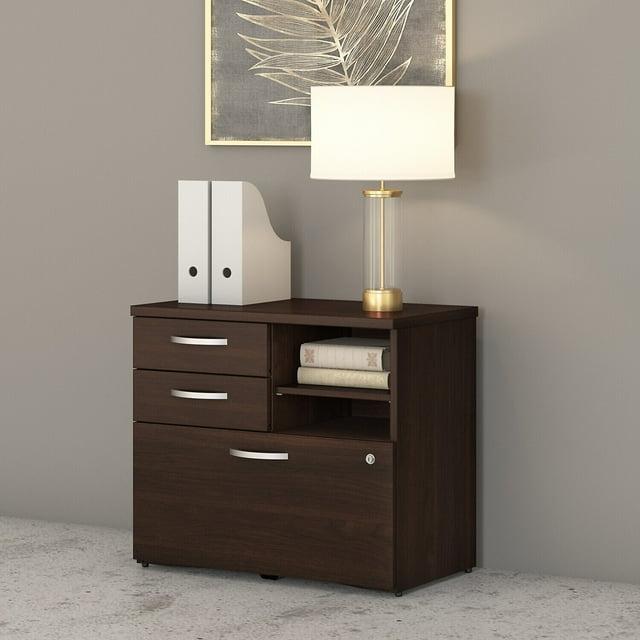 Hybrid Office Storage Cabinet with Drawers in Black Walnut - Engineered Wood