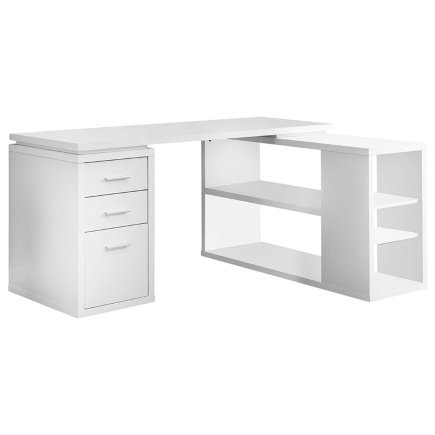 Contemporary White L-Shaped Particle Board Computer Desk with Drawers