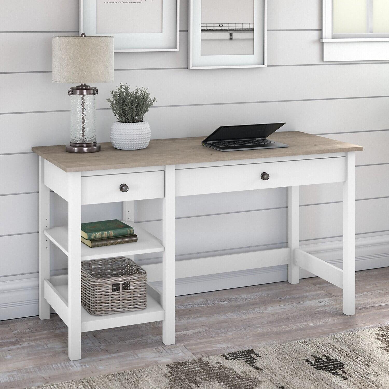 54W Mayfield Computer Desk with Shelves Shiplap Gray/Pure White - Bush Furniture